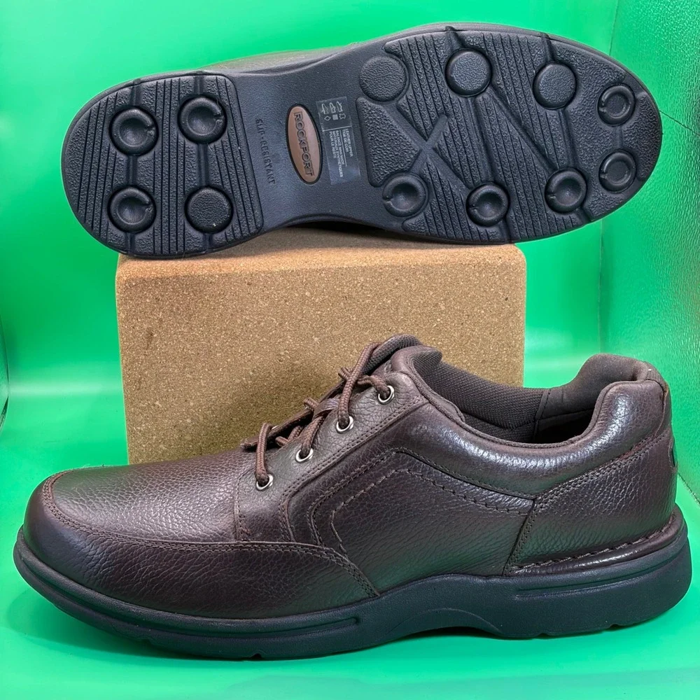 Rockport Oxford Shoes Mens 12 Brown Leather Derby Slip Resistant Memory Foam NEW